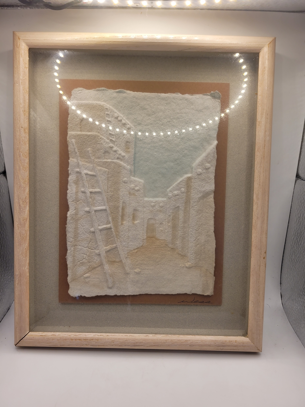 Vintage Southwest Adobe Village Hand Cast Paper Art - Framed